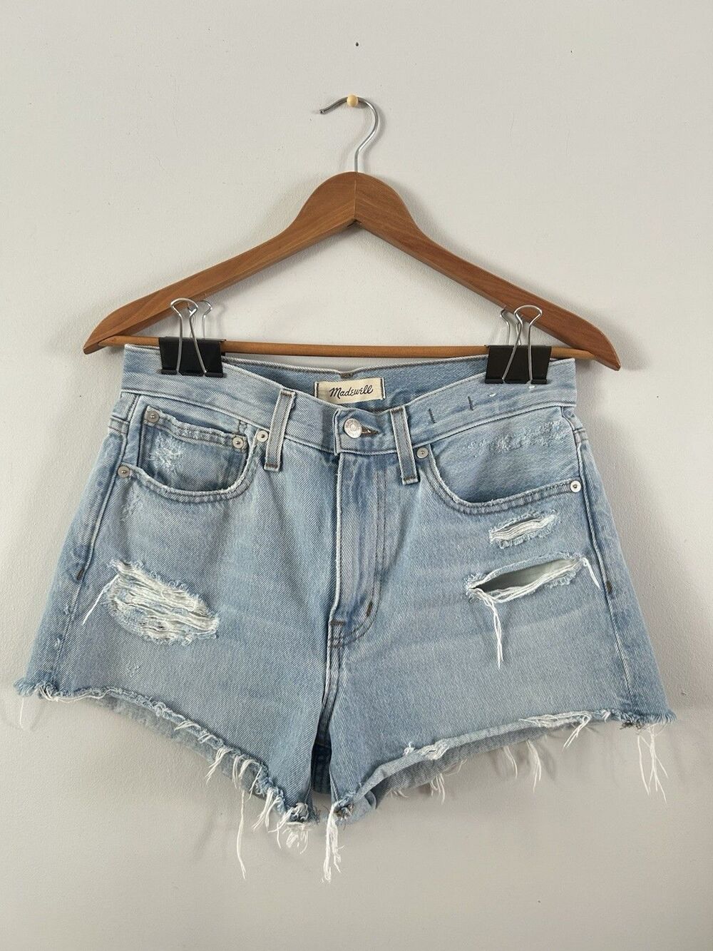 Madewell Relaxed Distressed Denim Shorts Womens 25 Cutoff Raw Hem Light Wash